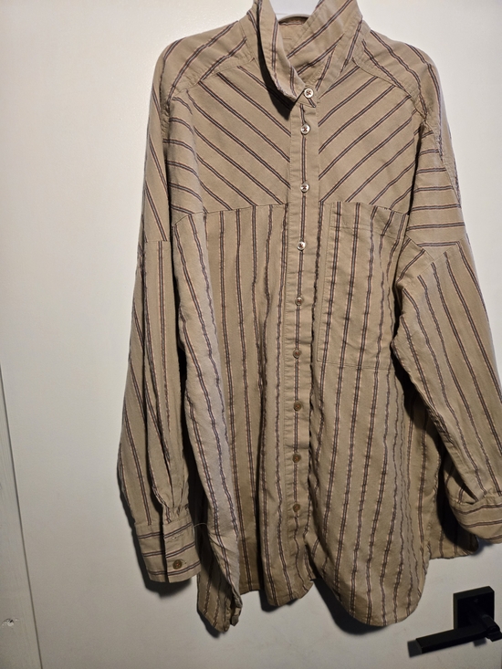 Pilcro Tops - Pilcro Beige Striped Oversized Button Down